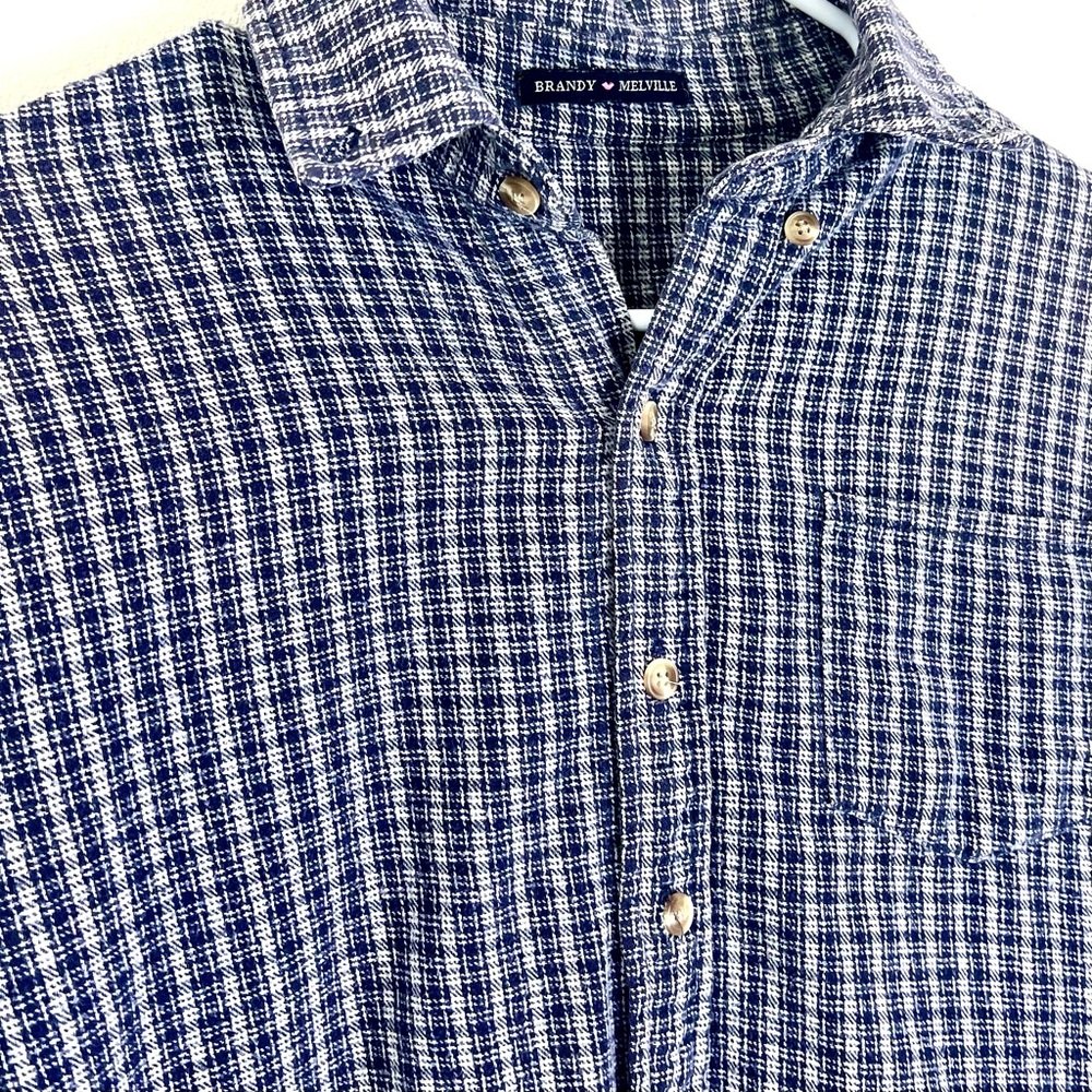 Brandy Melville blue plaid flannel button down - Picture 3 of 7